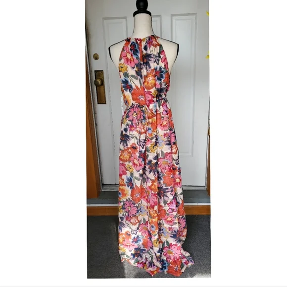 NWT Maggy London Floral Printed Halter Maxi Dress w/ Waist Tie, Size 8 - Picture 9 of 17